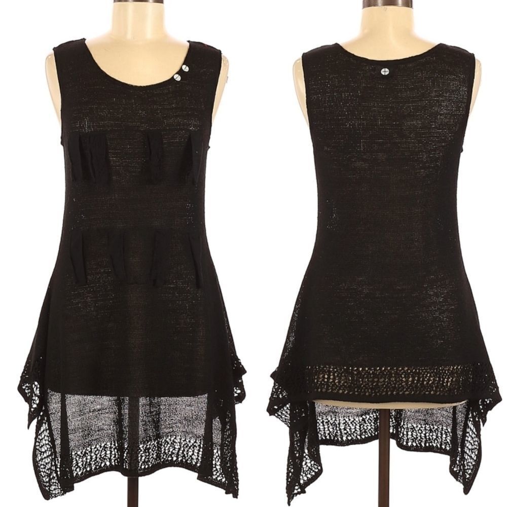 CATY LESCA Lagenlook Boho Crochet Tunic Top S